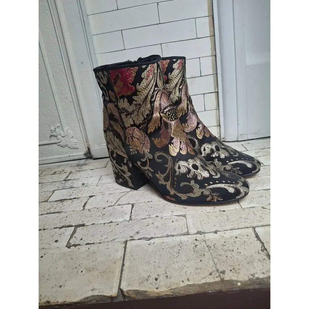 Sam Edelman Cambell Floral Jacquard Brocade Ankle Boot Block Heel Sz 8 Botanical